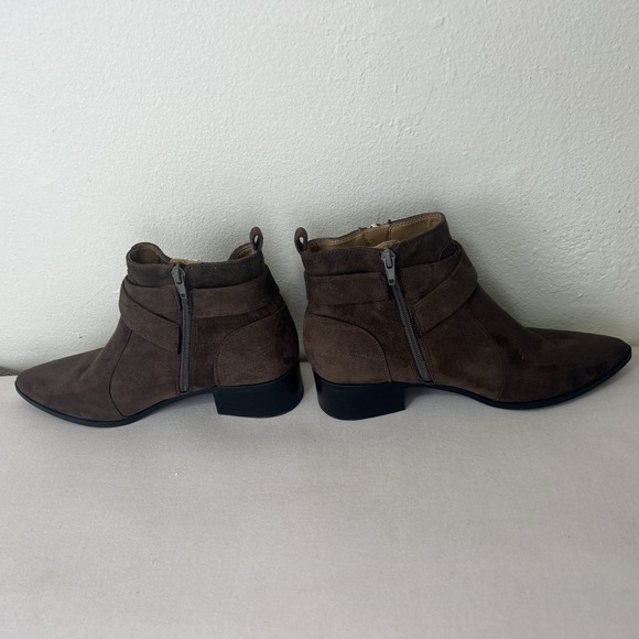 Nine West Dahila 2 Chocolate Brown Faux Suede Pointed Toe Moto Ankle Boots 8M - Picture 3 of 8